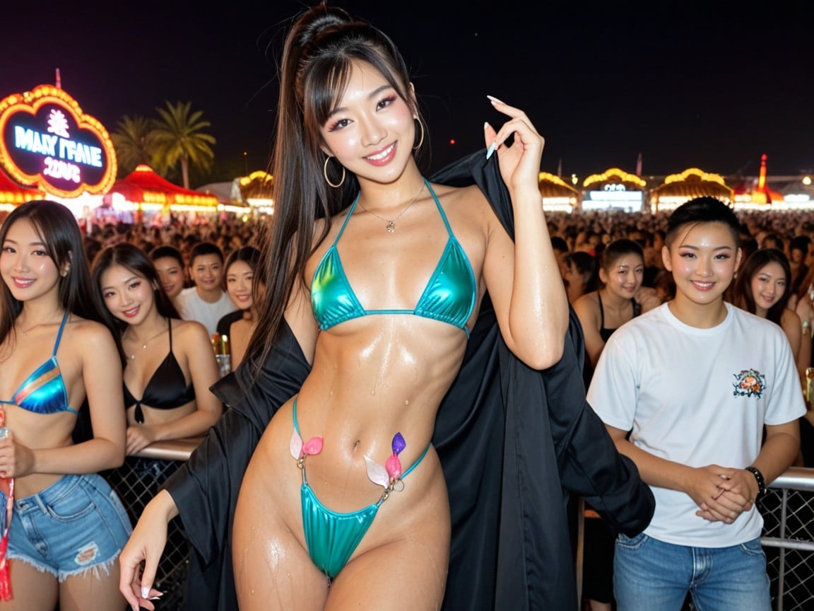 Hair Bangs, Perfect Thighs, Wet Shiny Skin AI Porn