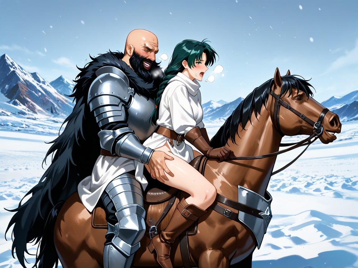 Viking Man Naked Torso Riding The Same Behind Woman Handling The, Bald, Break Woman Knight Hentai AI Porn
