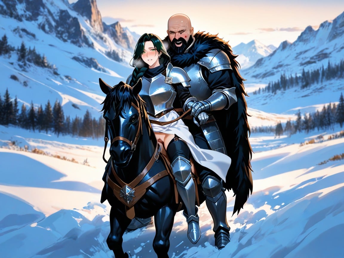 Fur Cloak, Background Medieval Army Marching Following Man And Woman, Bald Hentai AI Porn