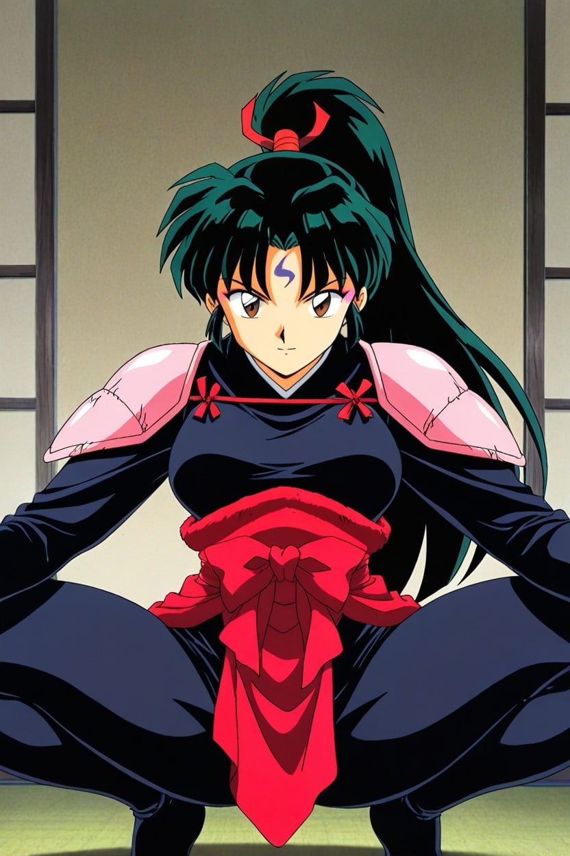 Squatting, Feminine, Light Pink Shoulder Armor Hentai AI Porn