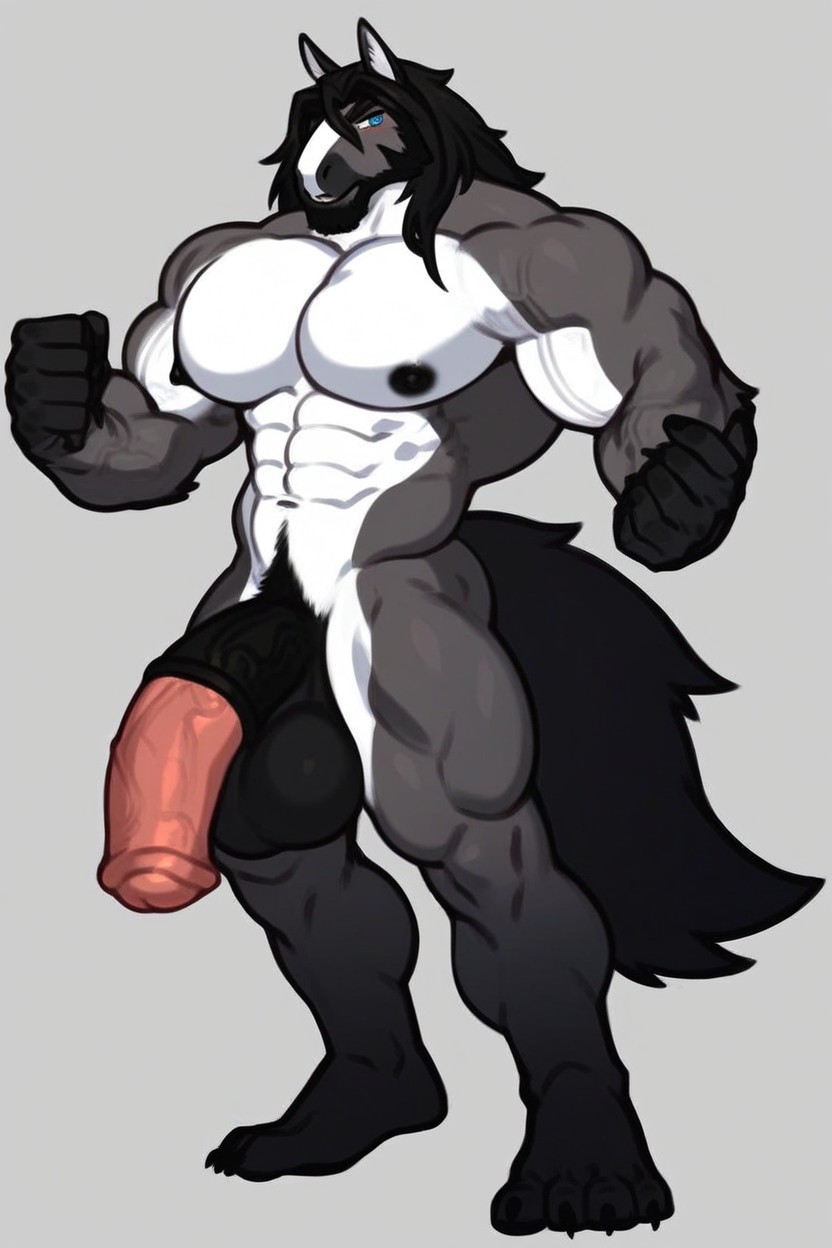 Tall, Black To White Gradient On Arms, Naked Furry AI Porn
