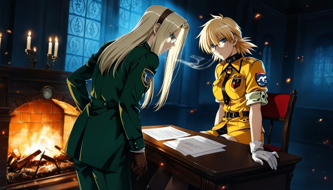 Yellow Cropped Uniform And Long White Stockings, Smoke Trail, Facing Each Other Hentai IA