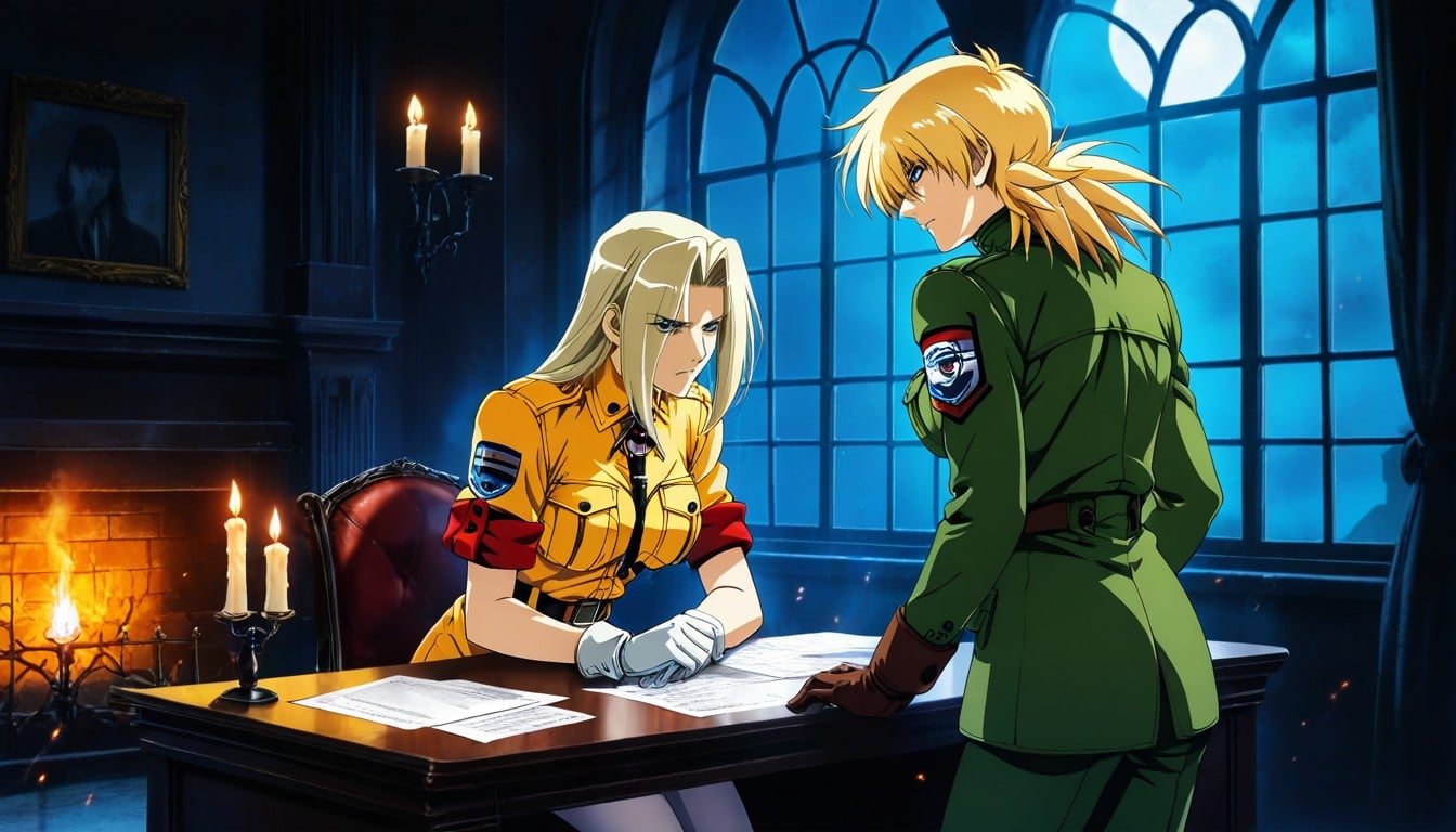 Moonlight Shining Through Gothic Window, Dark Green Suit, Smoke Trail Hentai AI Porn