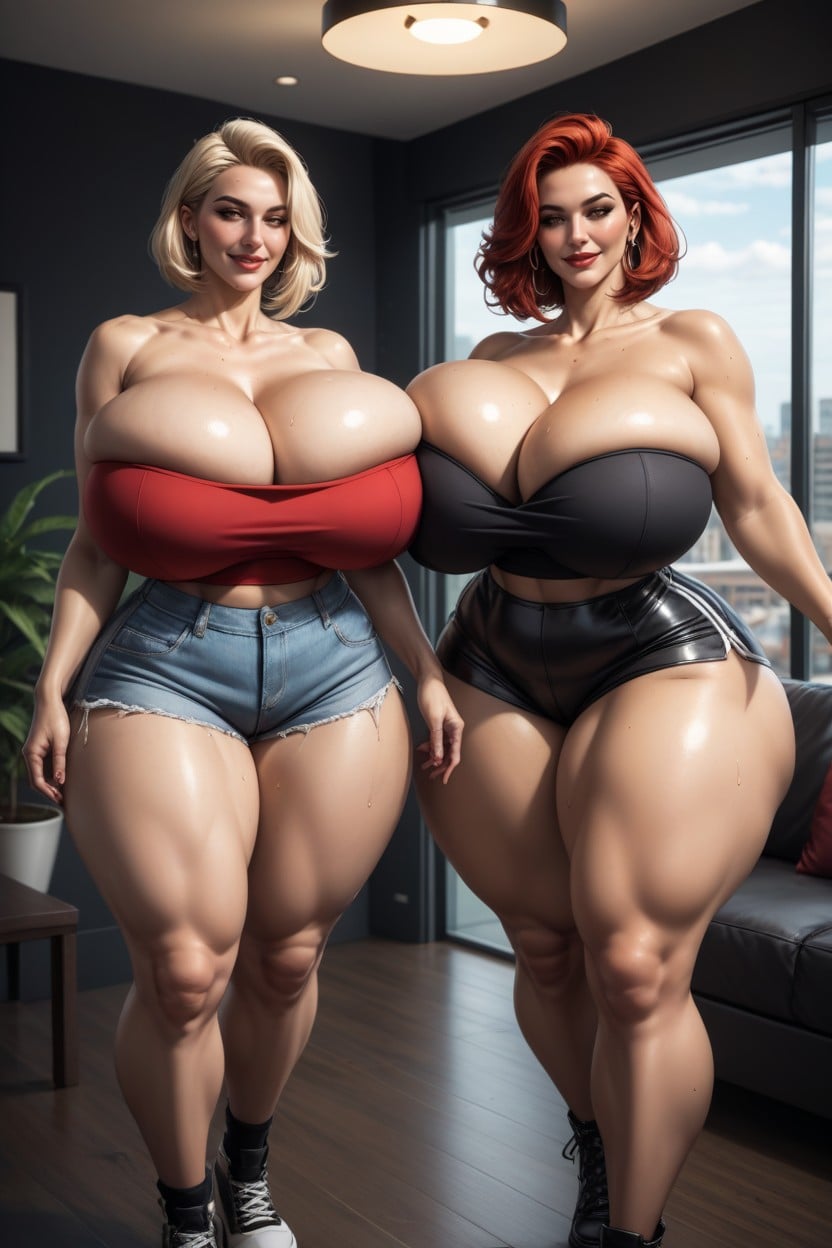 Extremely Large Ass, Two Women, Full Body AI Porn