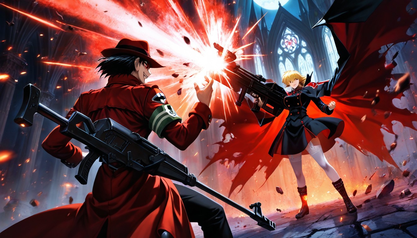 Seras Victoria And Alucard, Break Seras Victoria, Ruined Gothic Cathedral At Night Hentai AI Porn