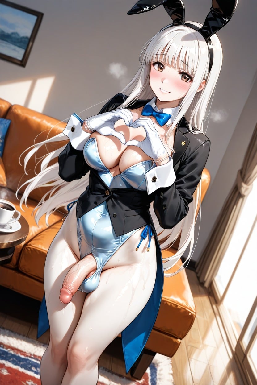 Cock And Balls Hidden Leotard, No Exposed Busty, Bunny Costume Hentai AI Porn