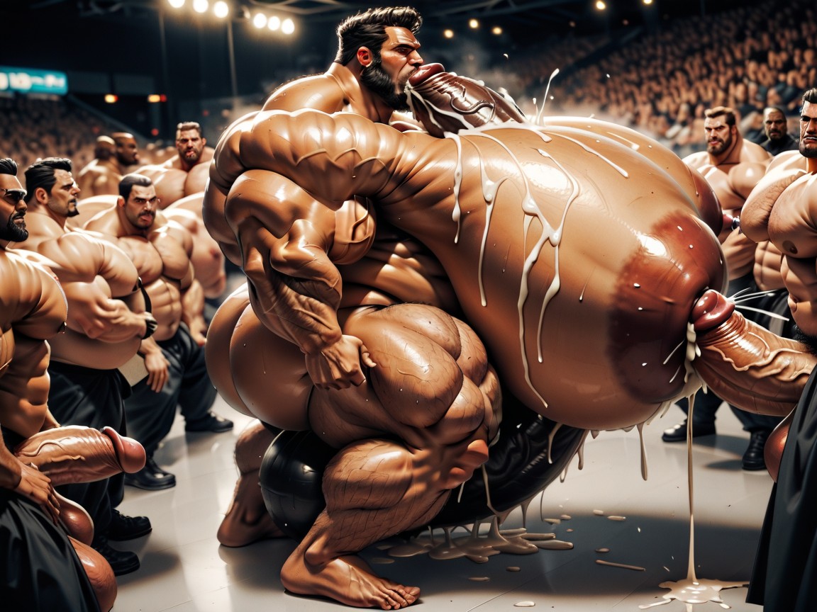 Extremely Large Ass, Many Huge Cocks In Mouth And Hyper Massive Ass, Oiled Skin AI Gay Porn