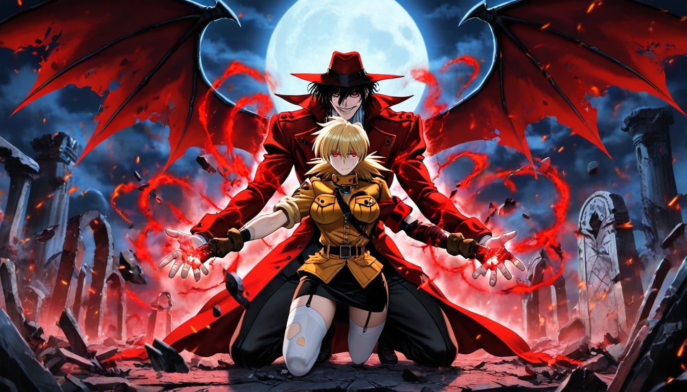 Strong Contrast Lighting, Red Eyes Locked On Seras, Uniform Torn Hentai AI Porn