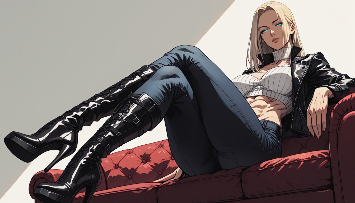 Full Body, Abs, Light Blonde Hair Hentai AI Porn