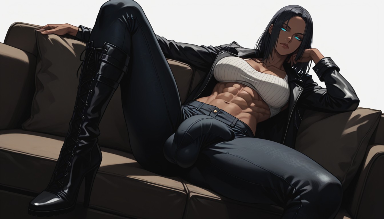 Beautiful Details, Scornful Eyes, Biased Cock Bulge On Leg Shemale AI Porn
