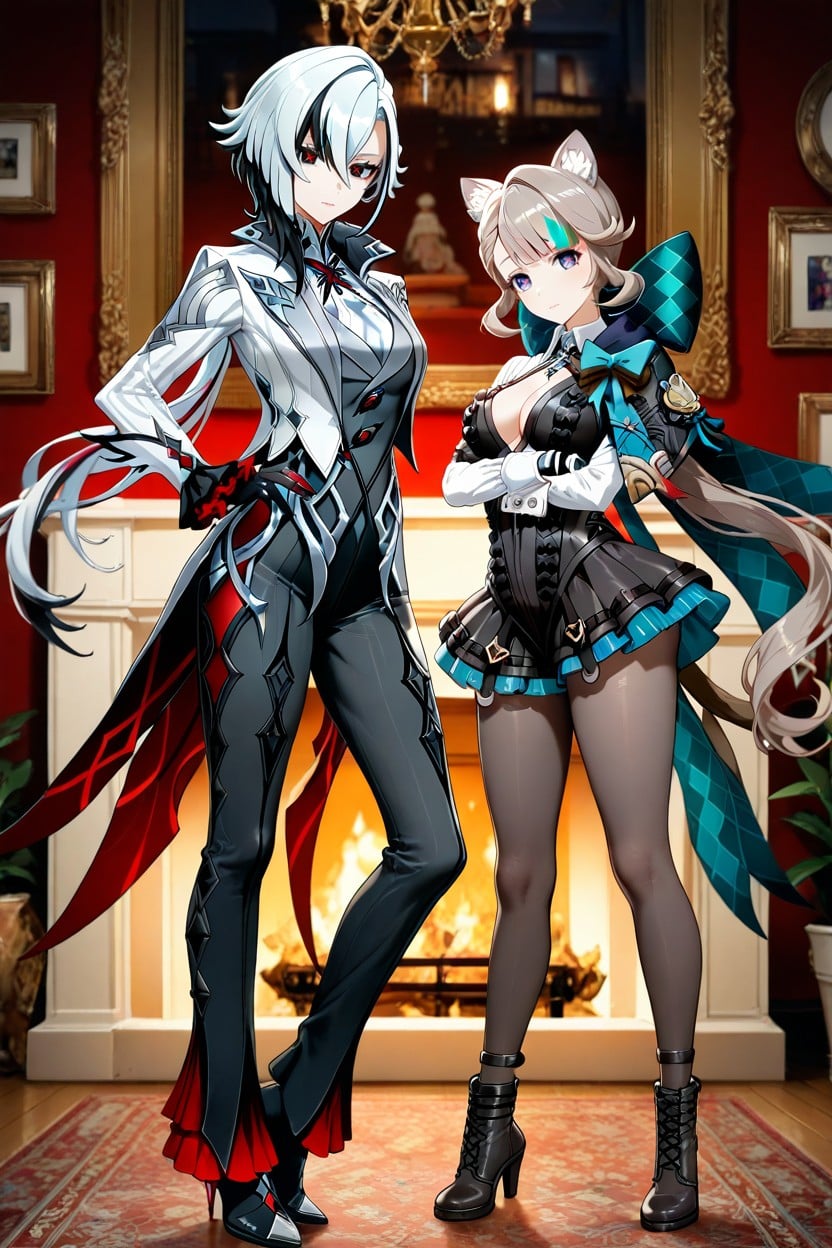Pants Have Two Large Red Ruffles In The Ankle Area, 25+, Fair Skin Hentai AI Porn