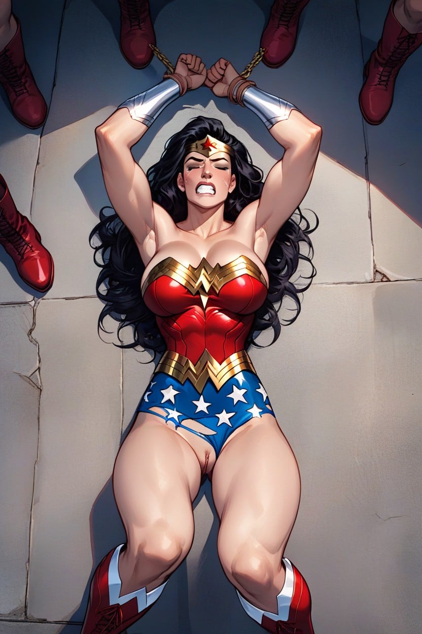 Strapless Red Bustier, Cosplay, Grabbing Her Clothes AI Porn