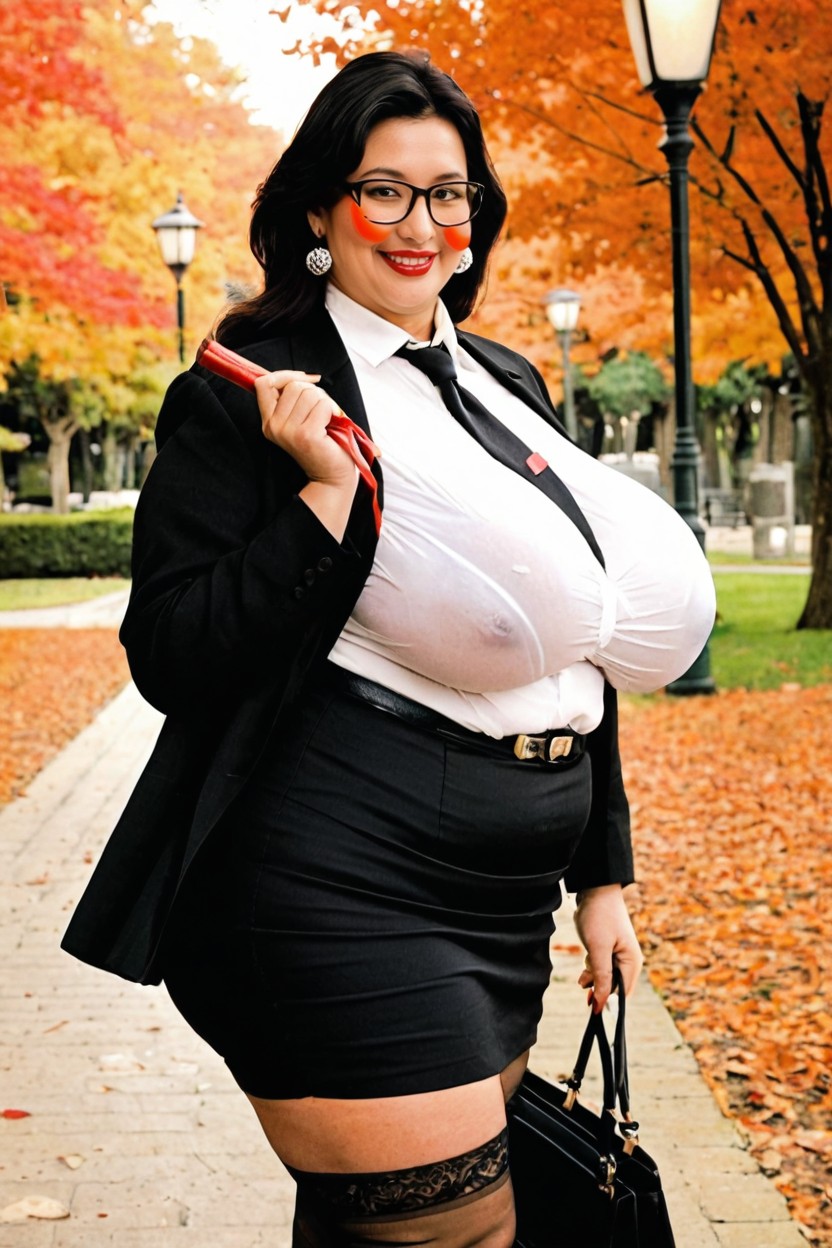 Round Chubby Face, Autumn, Blushing BBW AI Porn