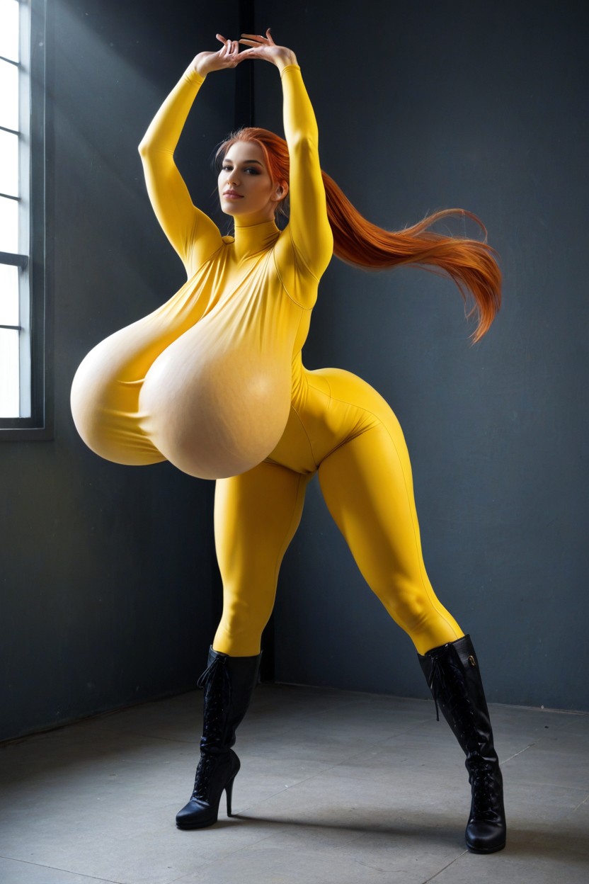 Arms Up, Turtleneck Bodysuit, Bouncing Tits AI Porn