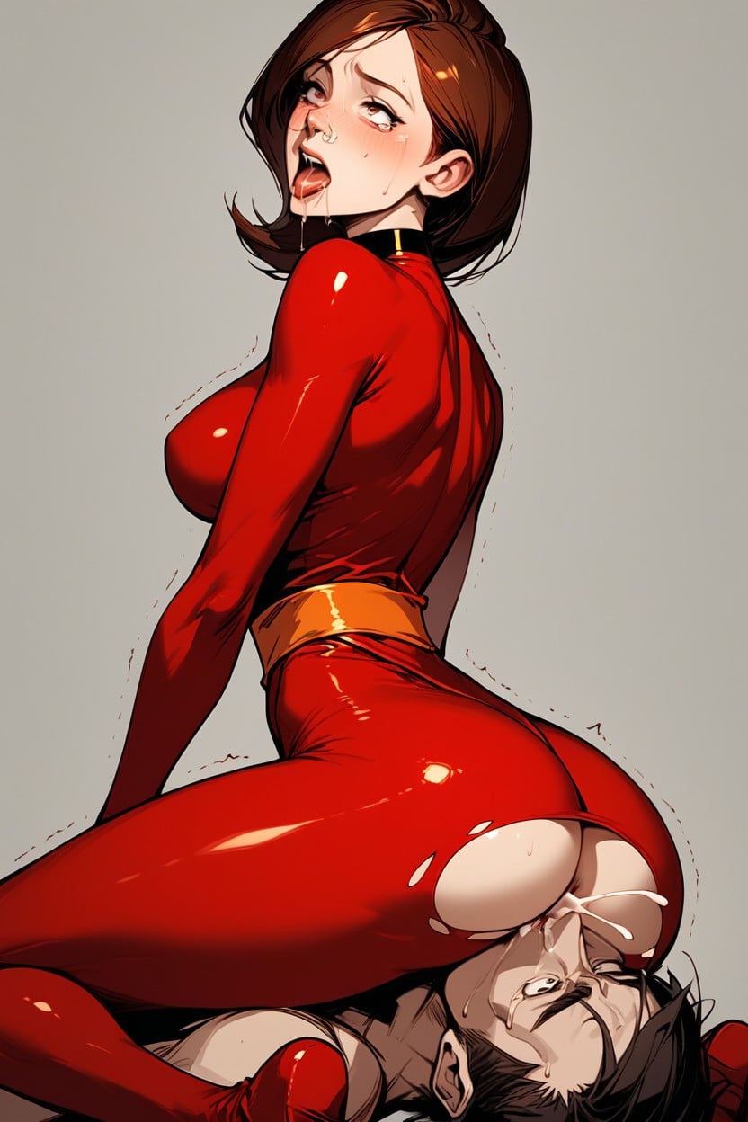 Sitting On Her Knees, Brunette, Showing Hentai AI Porn