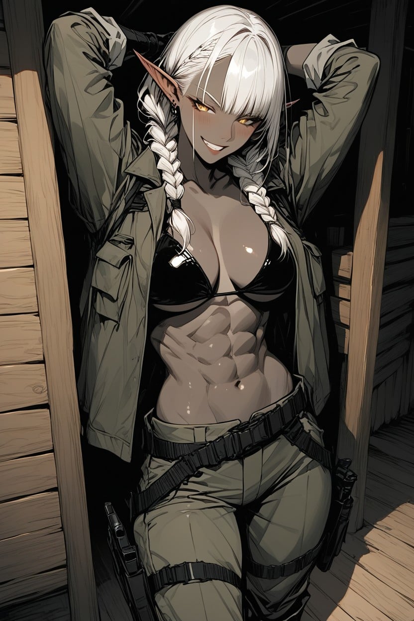 Only Woman, Wooden Floor, Long Bangs Hentai AI Porn
