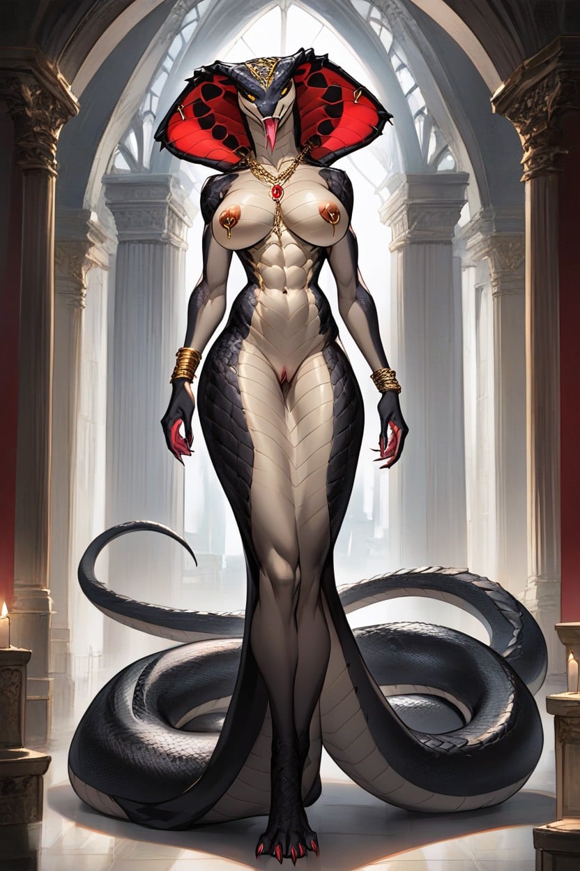 Bracelets, Tail Curled Suggestively, Female Cobra Furry AI Porn