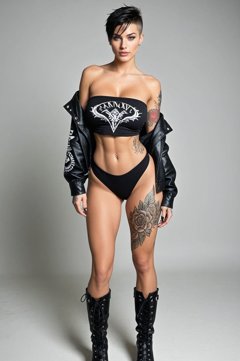 Tattoos On Arms, Blue Eyes, Pale Skin AI Porn