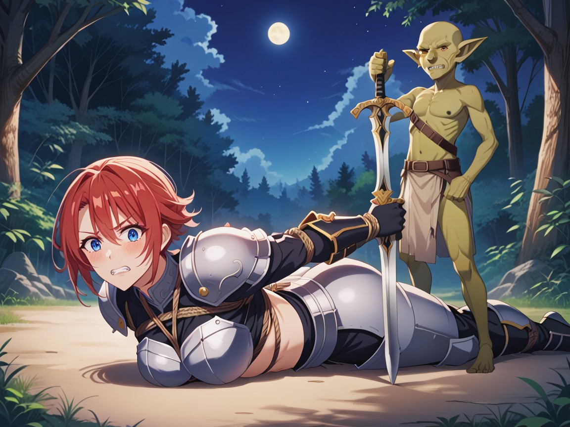 Full Armor, Sad, Female Taller Than Goblin Hentai AI Porn
