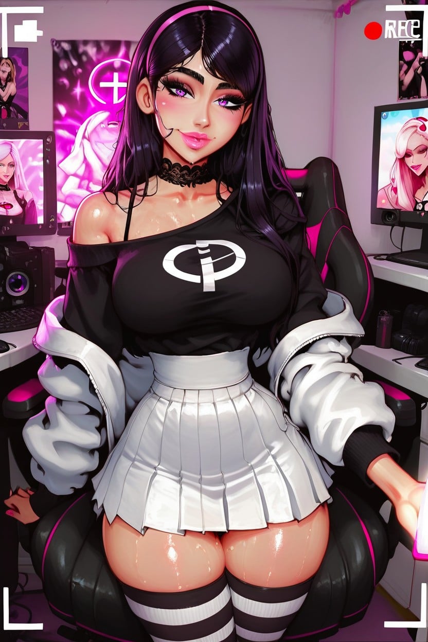 Violet G String, Pink Gaming Bedroom, Glossy Lips Hentai AI Porn