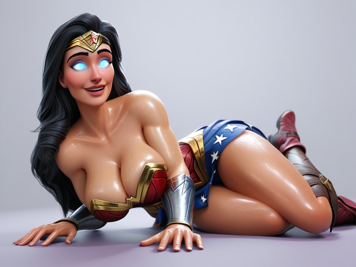 Large Cartoonish Eyes, Wonder Woman Costume, Dumb Bimbo Hentai AI Porn