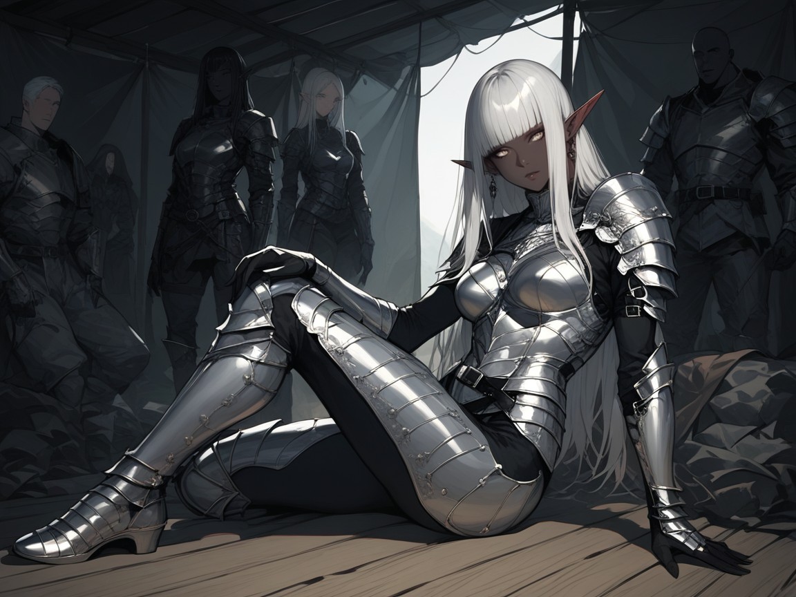 Inside Military Tent, Woman Offering Her Body, White Hair Hentai AI Porn