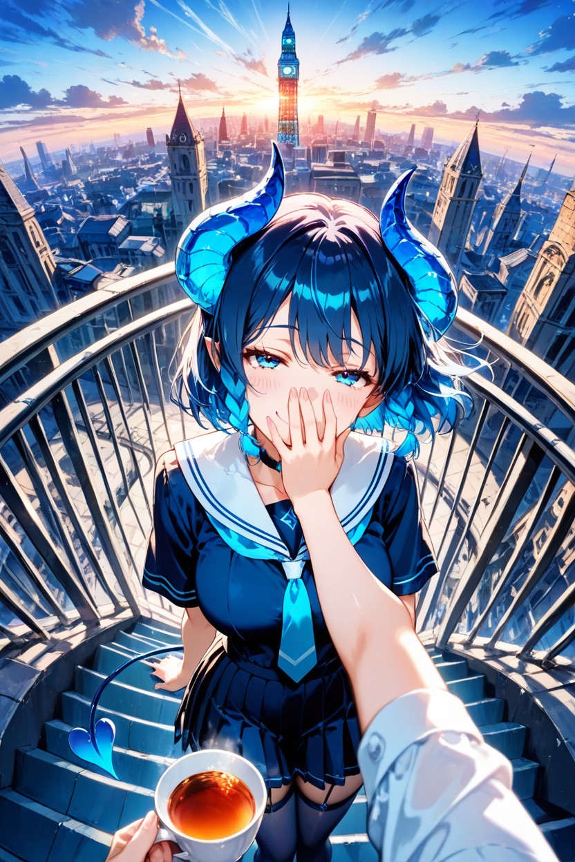 Blue Wall, Hair Flutters In The Wind, Stockings Hentai AI Porn