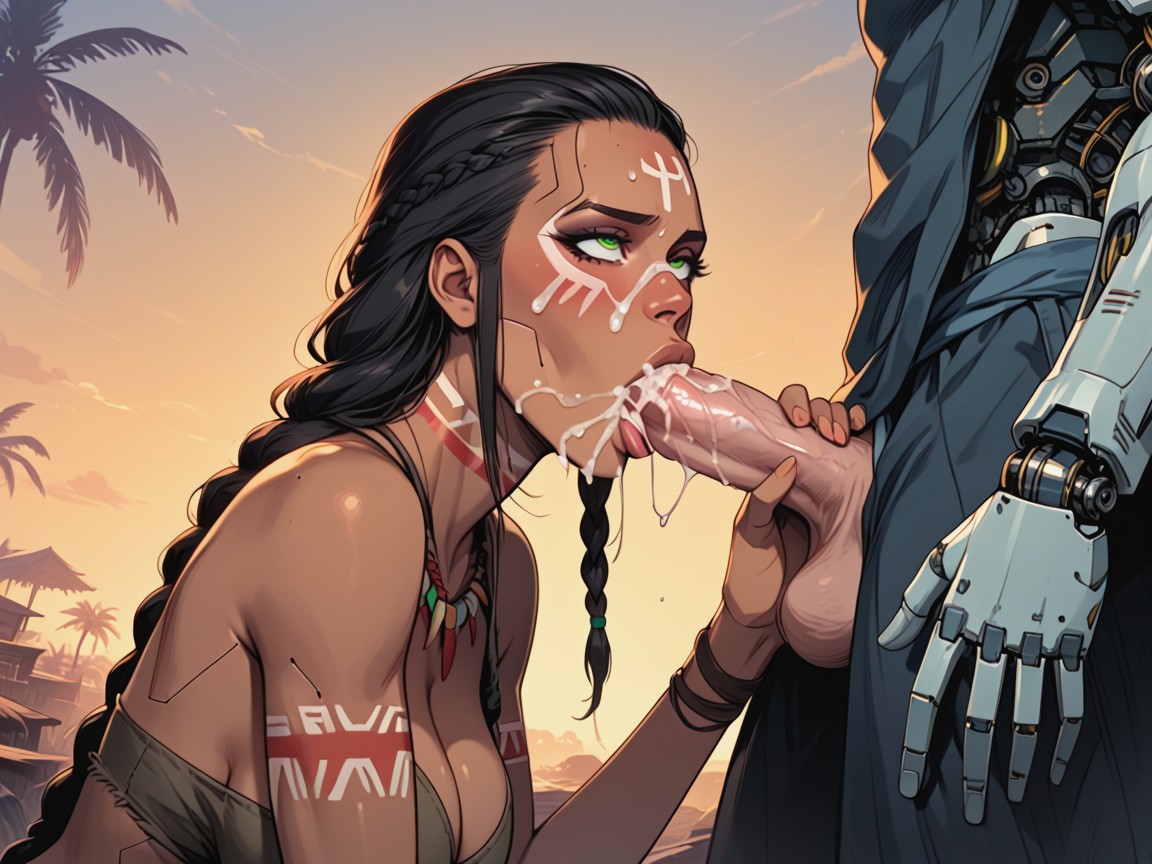 Tribal Armor, Tan Skin, Seductive AI Porn