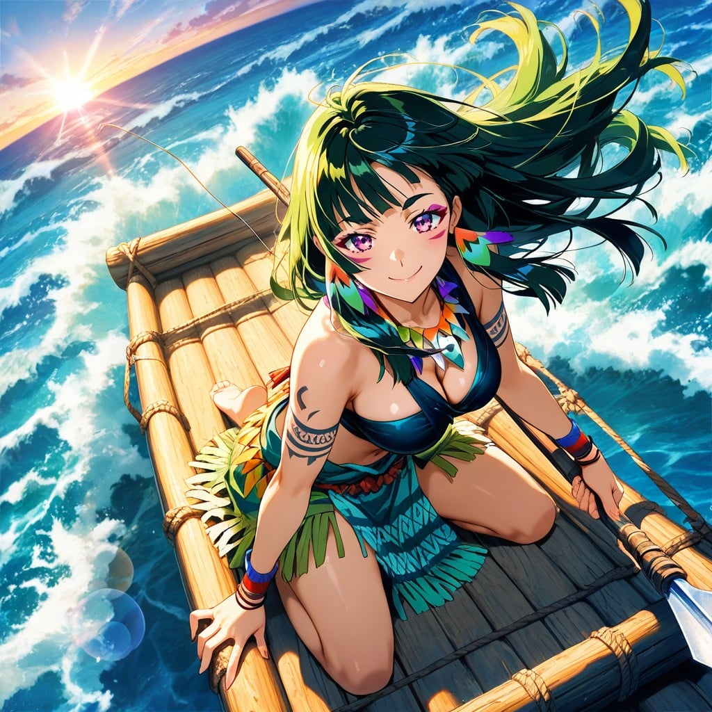 Horizon In Background Daytime, Animation Art Style, Maori Shaman Outfit Hentai AI Porn