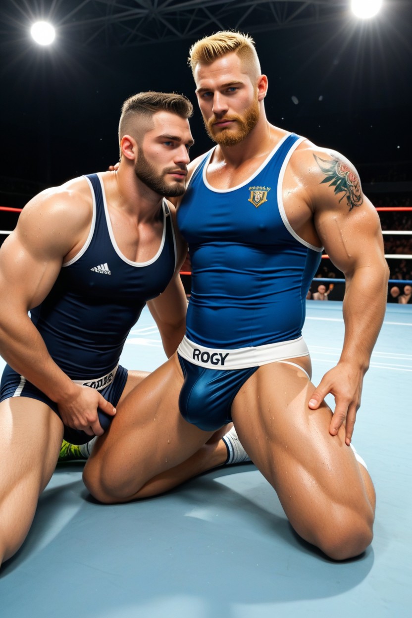 One Hand Grabbing Ass, Men’s Gymnast Uniform, Uniform Thigh Length AI Gay Porn