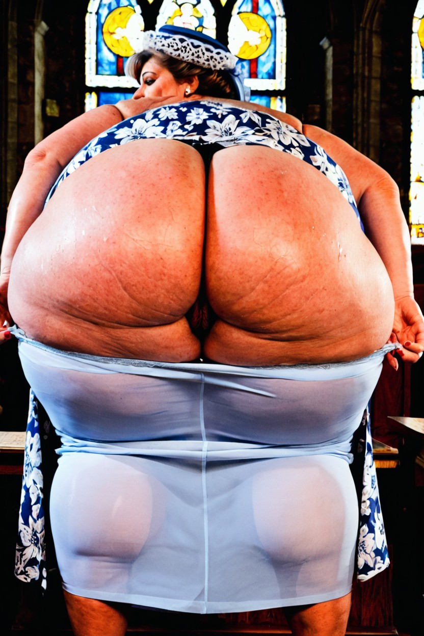 Church Hat On Her Head, Exaggerated Deep Ass Crack, Ussbbw BBW AI Porn