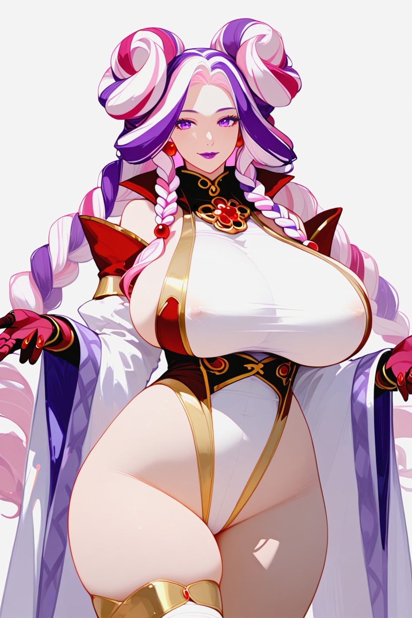 Purple Hair, Red Gemstone Accessory, Highleg Leotard White Leotard Hentai AI Porn