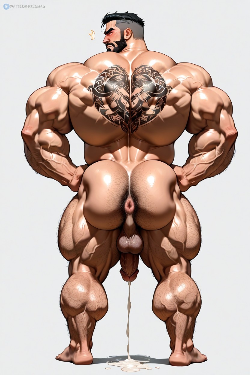 Macho, Hyper Hairy Muscles, Simple Background AI Gay Porn