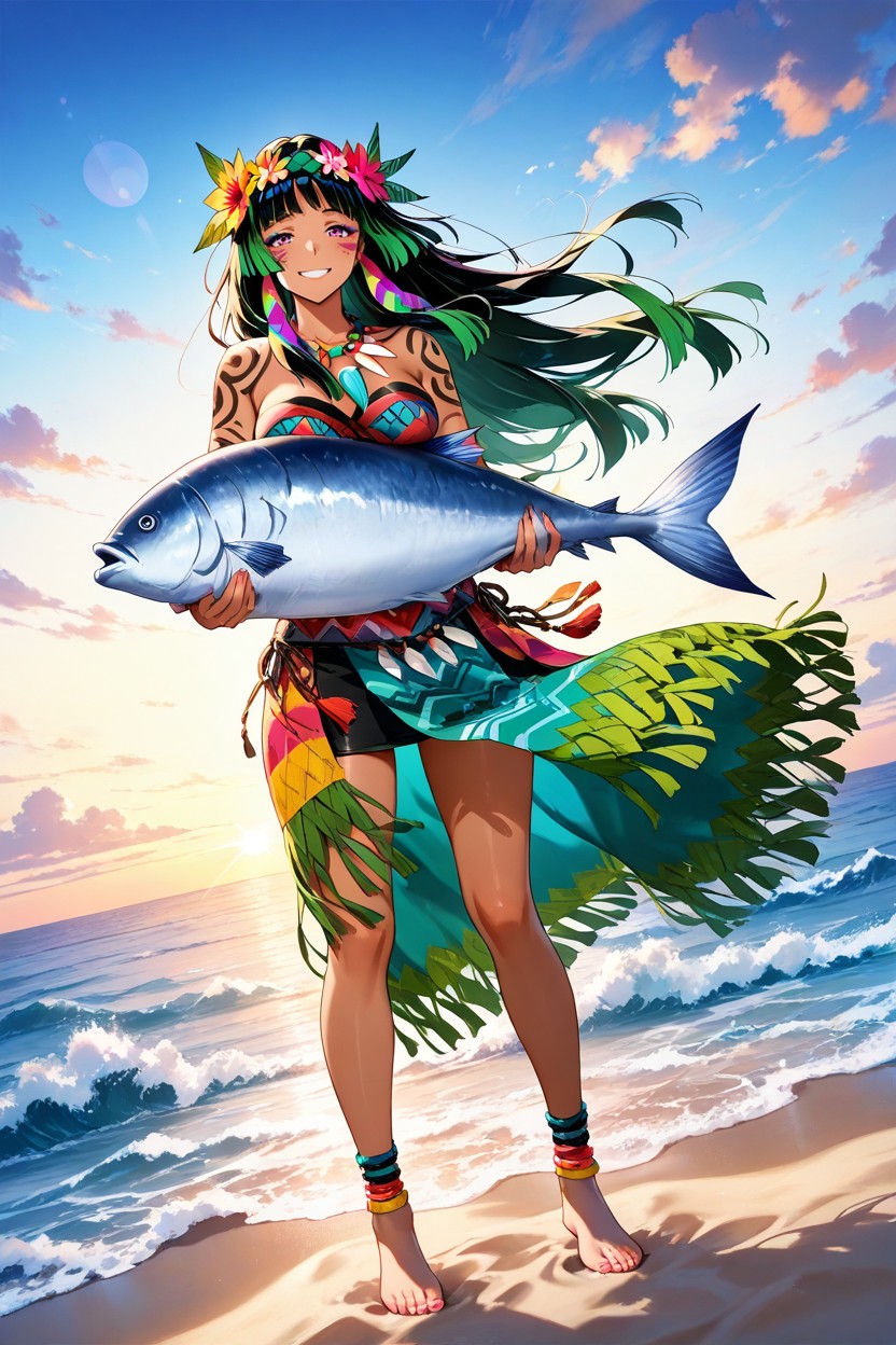 Colorful Maori Necklace, Hard Lighting, Sexy Lady Hentai AI Porn