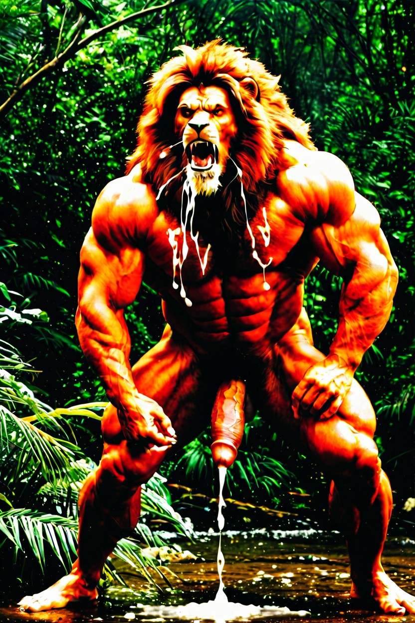 Claws Tense, Very Hard Barbed Cock, Golden Lion Mane AI Gay Porn