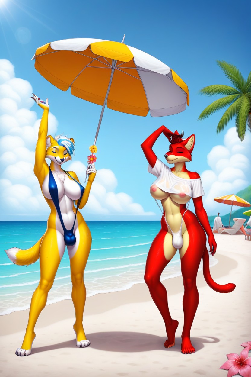 Soft Sand, Super Horny, 2 People Furry AI Porn