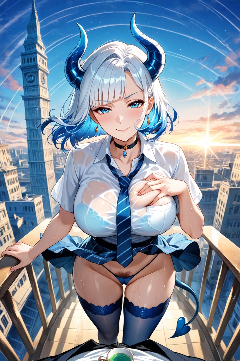 Divine, White Hair, Blue Tower Hentai AI Porn
