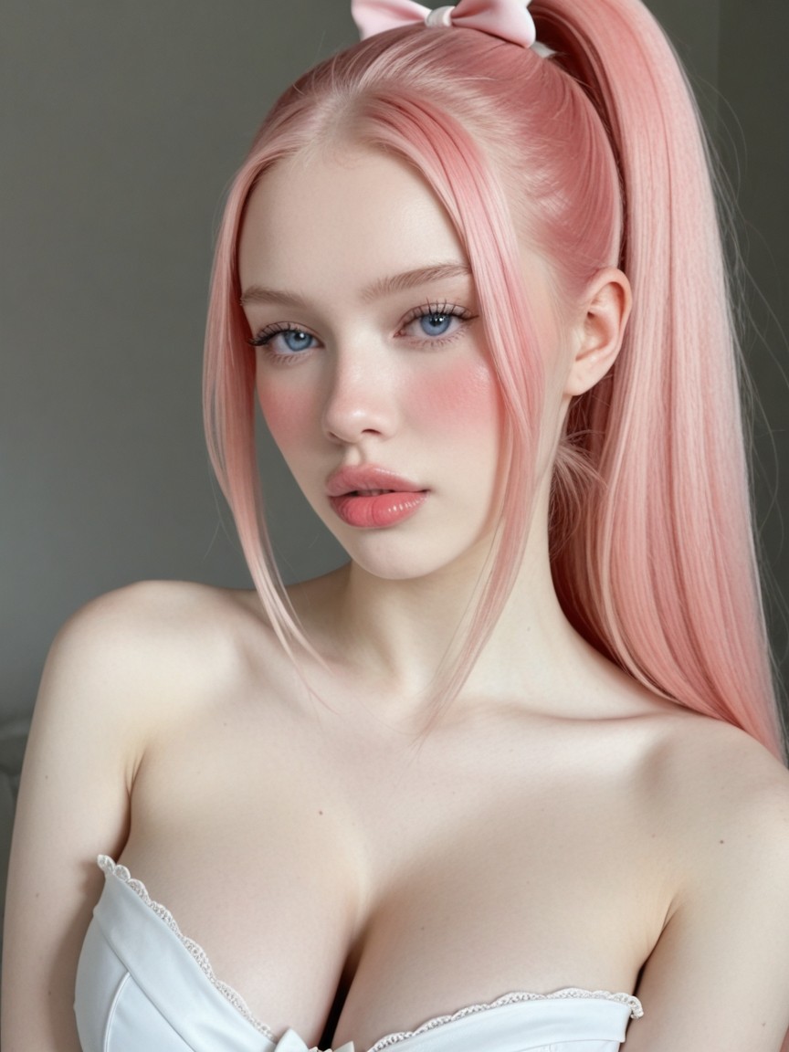 Pinkish White Albino Skin, Fully Ultra White Pale Porcelain Pinkish Skin, Perfect Rounded Colosal Butt AI Porn