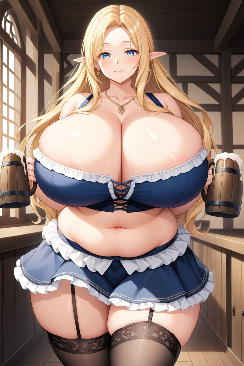 Carrying Wooden Mugs Of Ale, Ruffled Skirt, Light Smile Hentai AI Porn