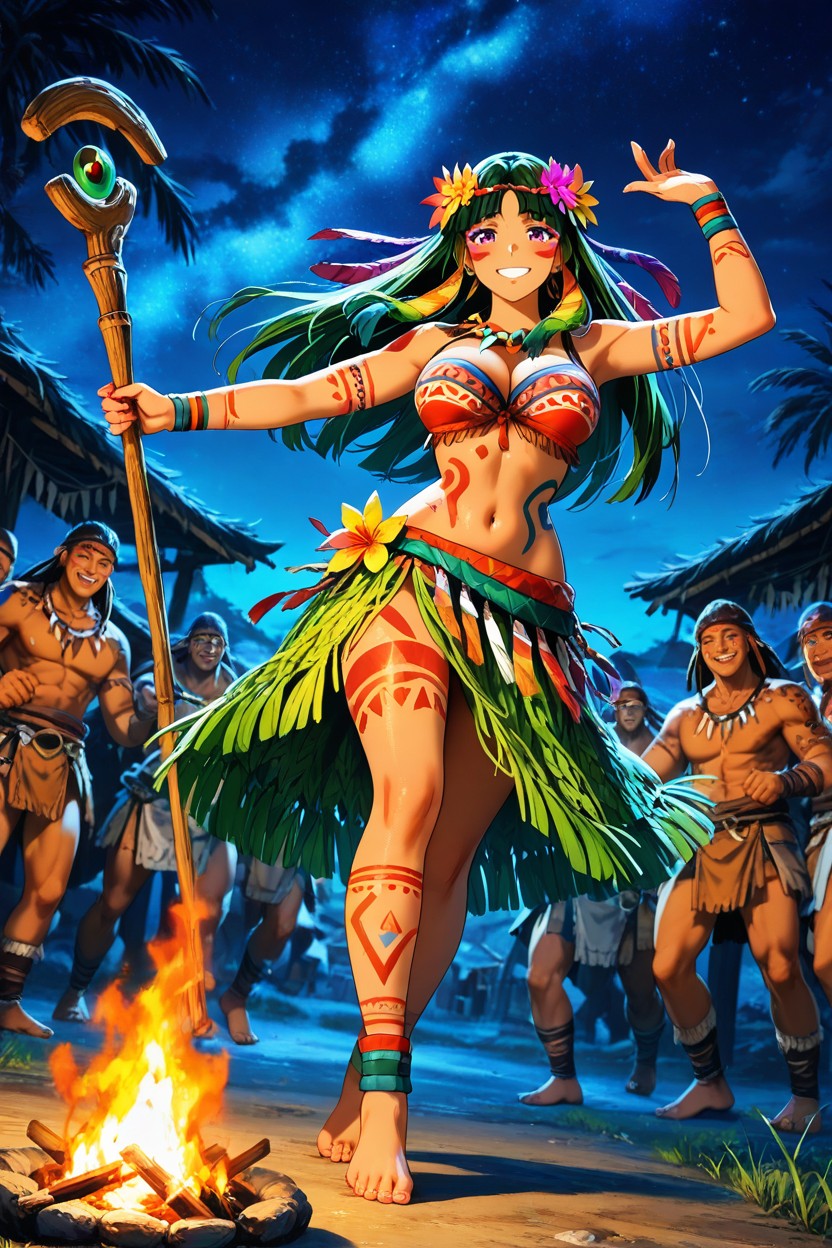 Cinematic, Maori Body Paint, Many Torches Around Hentai AI Porn
