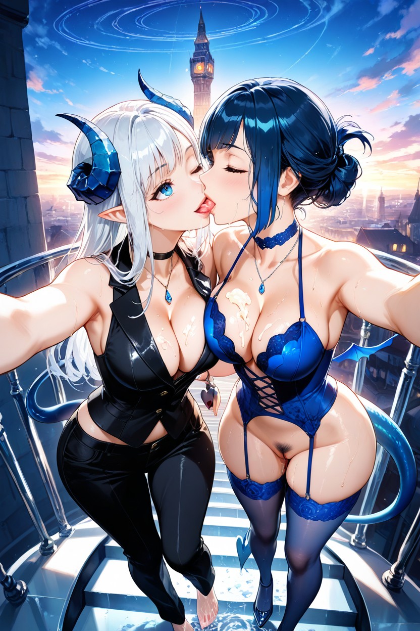 Blue Public Dark Hair, Big Scales, Choker Hentai AI Porn