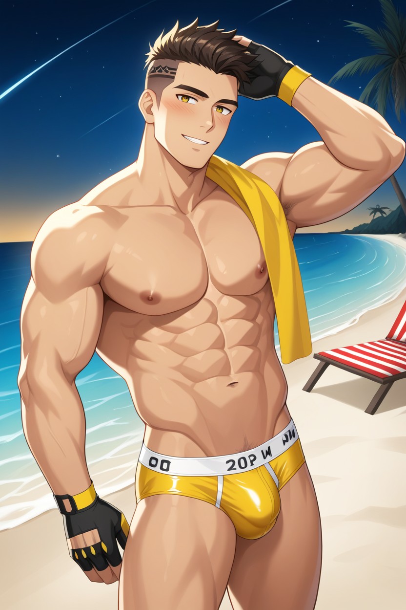 Beach, Side View, Bulge AI Gay Porn