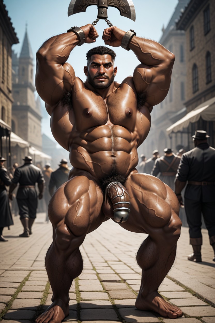 Full Body, Asshole Showing, Hyper Muscular African AI Gay Porn