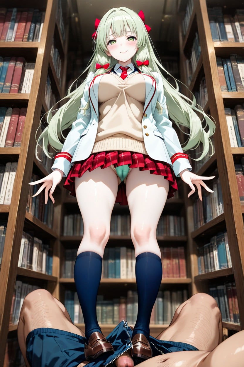Wearing Burgundy Plaid Pleated Skirt, No Missing Fingers, No Extra Fingers Hentai AI Porn