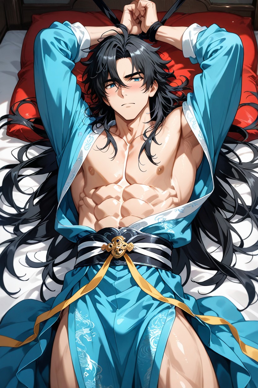 In Ancient Room, Open Shirt, Tied Up AI Gay Porn
