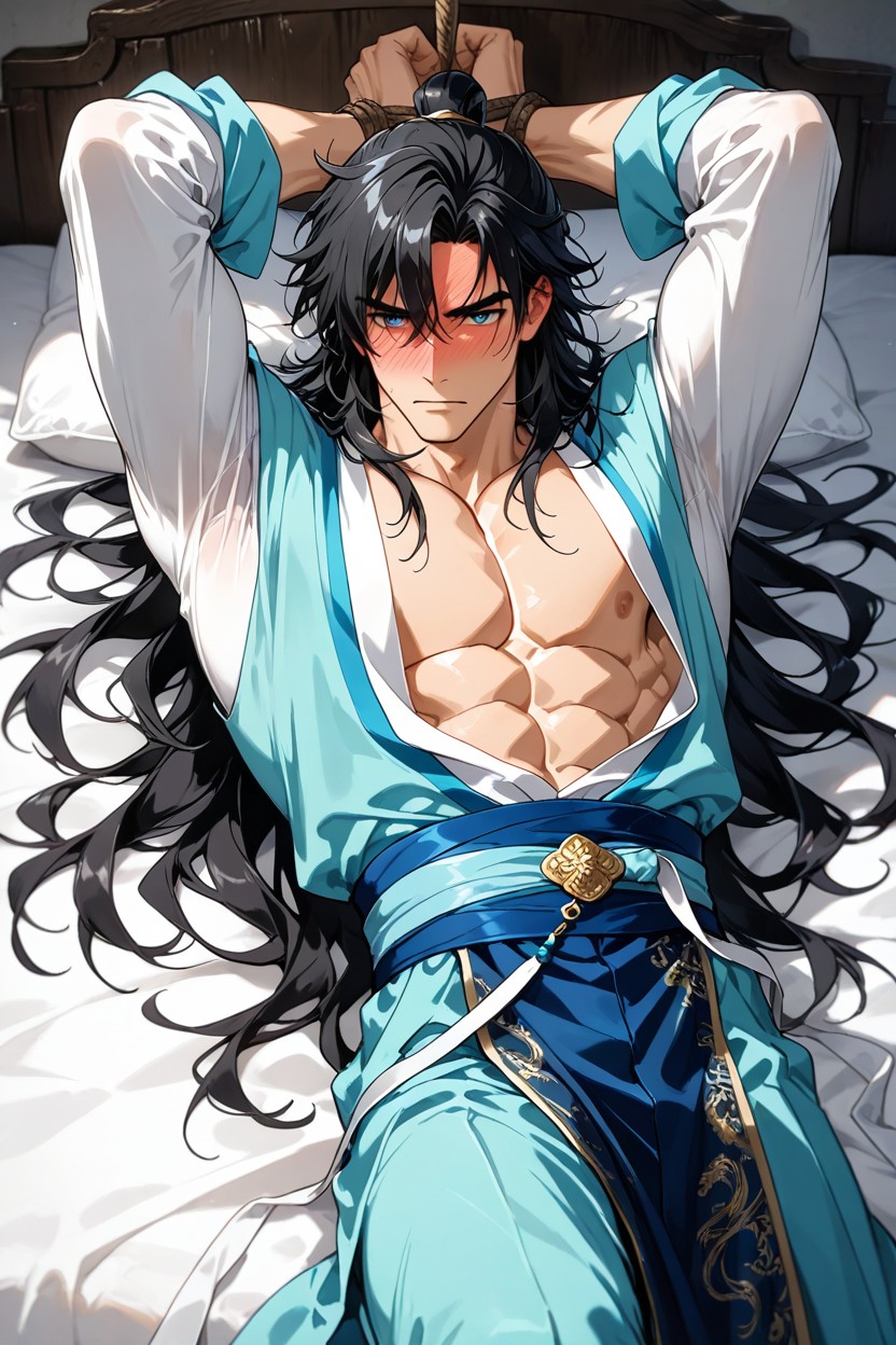 Black Hair, Hands Tied Above, Black Hair AI Gay Porn