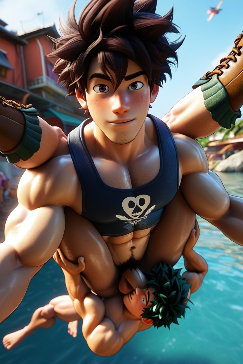 Round Pecs, Athletic Body, Brunette Hair AI Gay Porn