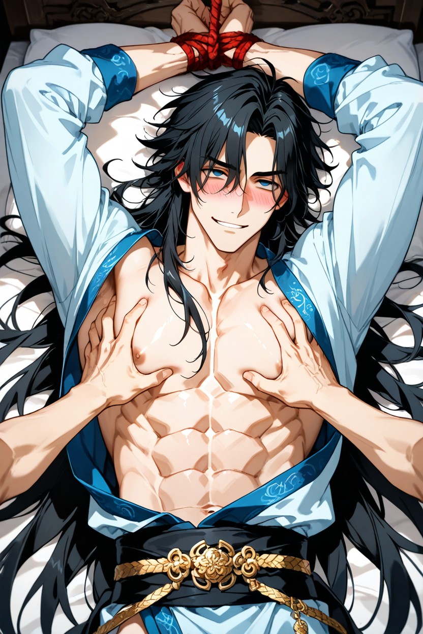 Black Hair, Empty Eyes, Luxurious Look AI Gay Porn