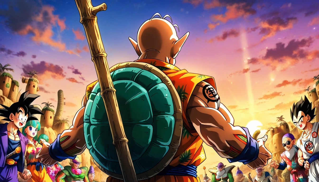 Muten Roshi From Dragon Ball Arriving Among The Villagers, Piccolo, Single AI Porn