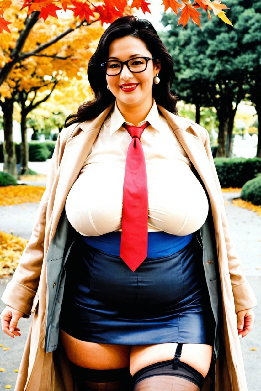 Black Glasses, Pale Skin, Wearing Office Formal BBW AI Porn